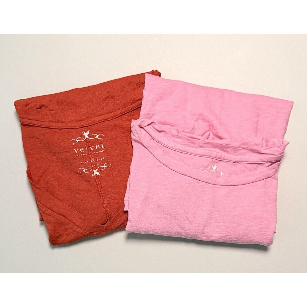 Lot of 2 Velvet By Graham & Spencer Tees Sz XL Vintage Slub Puff Sleeve USA